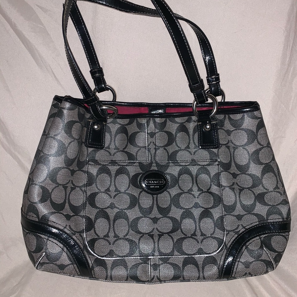 Coach purse gray and black with pink lining